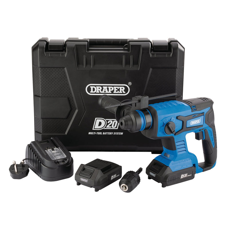 Draper 00592 D20 20V Brushless SDS+ Rotary Hammer Drill, 2 x 2.0Ah Batteries, 1 x Charger