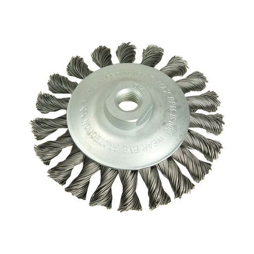 Lessmann Conical Knot Brush 115mm M14 Bore, 0.35 Steel Wire Lessmann - RockBottom Northampton