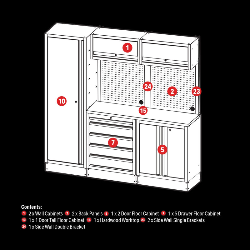 Draper 04488 BUNKER 11 Piece Modular Storage Combo with Hardwood Worktop, 1960mm