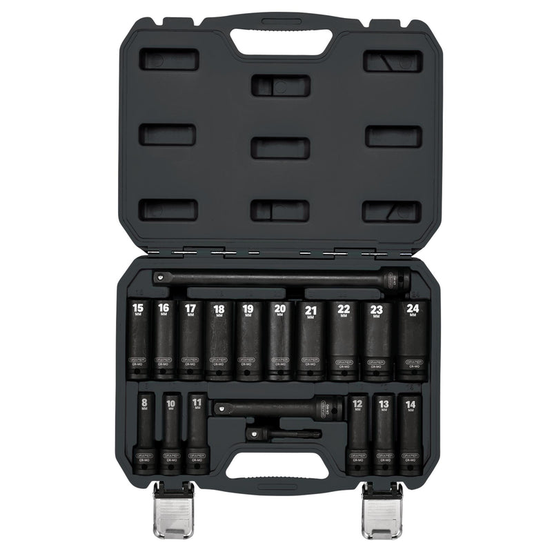 Draper 04577 Draper HI-TORQ® Metric Deep Impact Socket Set, 1/2" Sq. Dr. (19 Piece)