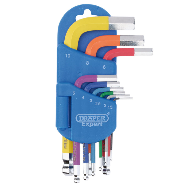 Draper 04912 Draper Expert Metric Short Arm Ball End Hex Key Set, Colour Coded (9 Piece)