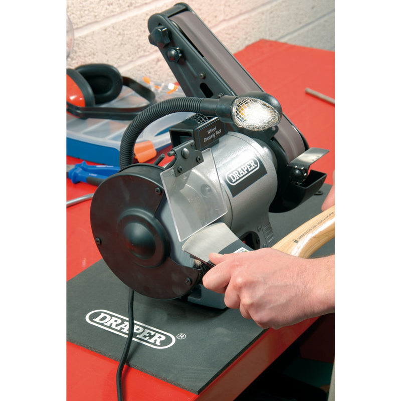 Draper 05096 Bench Grinder with Sanding Belt and Work light, 150mm, 370W