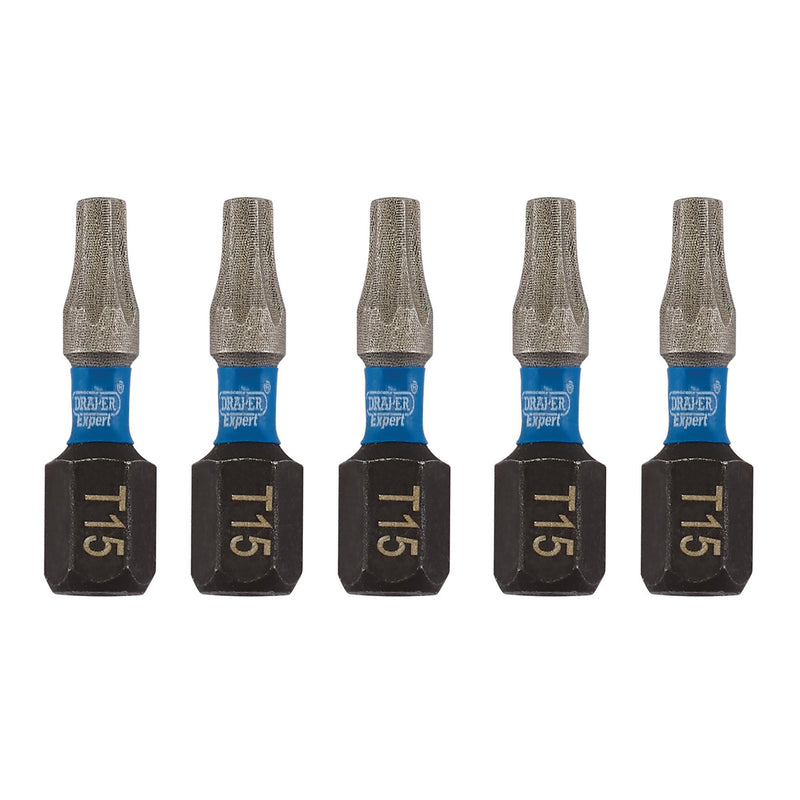 Draper 05492 Draper Expert TX-STAR® Impact Screwdriver Bits, T15 x 25mm, 1/4" Hex (Pack of 5)