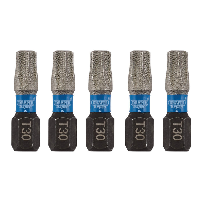 Draper 05496 Draper Expert TX-STAR® Impact Screwdriver Bits, T30 x 25mm, 1/4" Hex (Pack of 5)