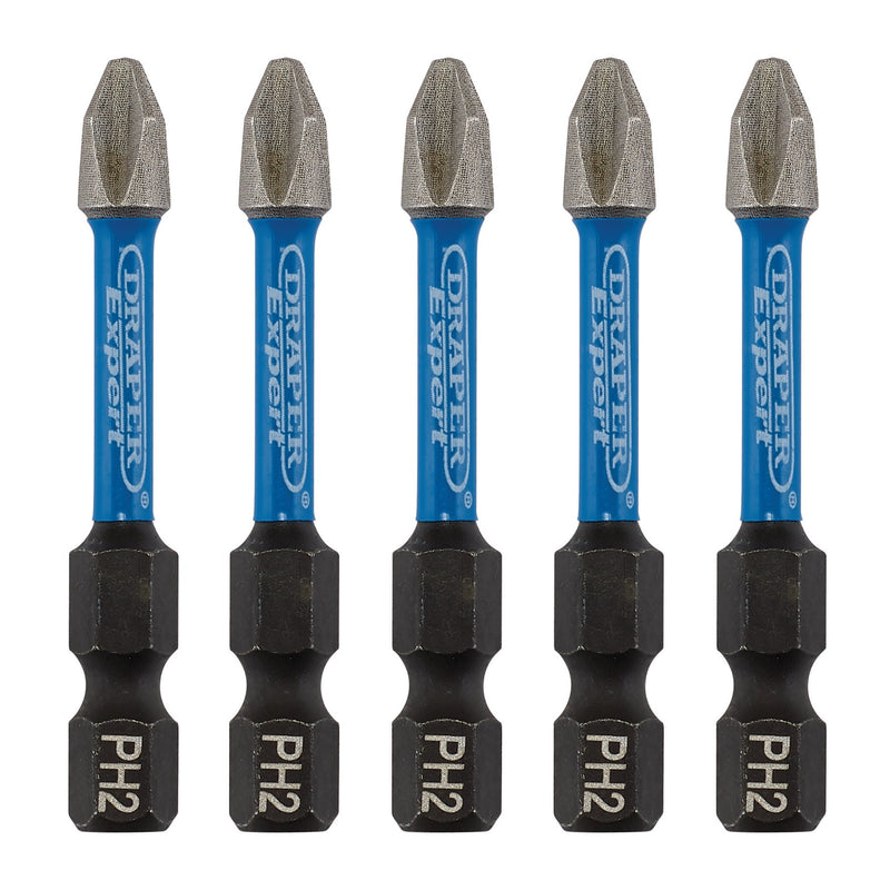 Draper 05499 Draper Expert Cross Slot/PH Type Impact Screwdriver Bits, No.2 x 50mm, 1/4" Hex (Pack of 5)