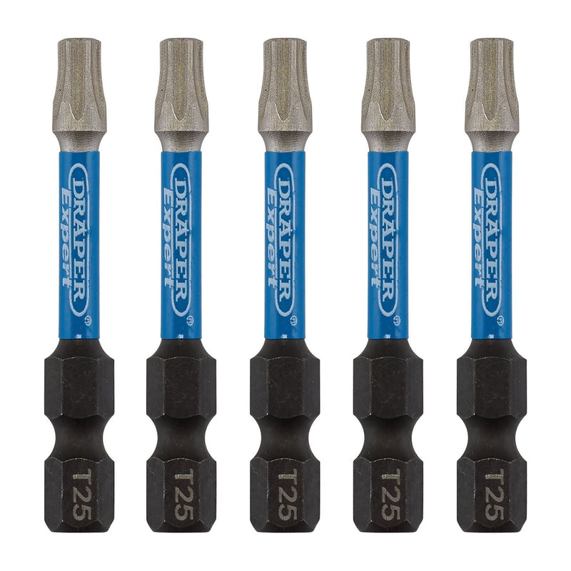 Draper 05653 Draper Expert TX-STAR® Impact Screwdriver Bits, T25 x 50mm, 1/4" Hex (Pack of 5)