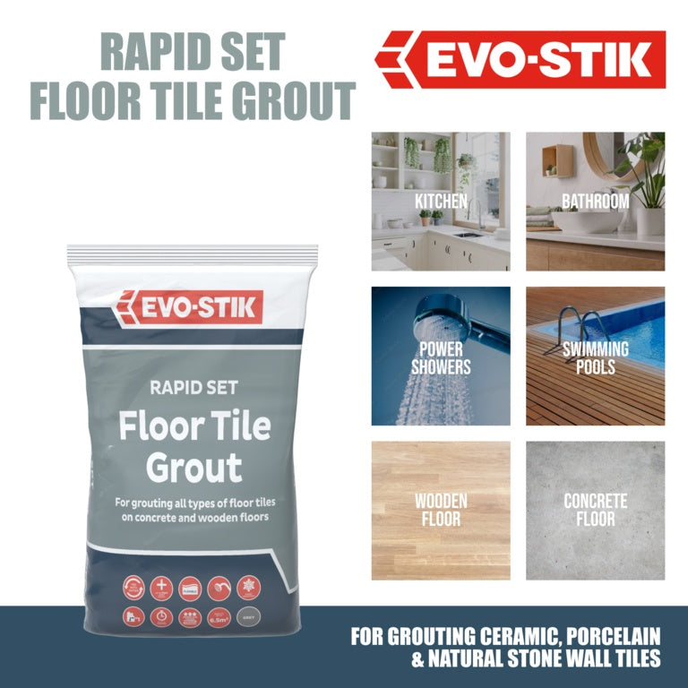Evo-Stik Rapid Set Floor Tile Grout 5kg Grey