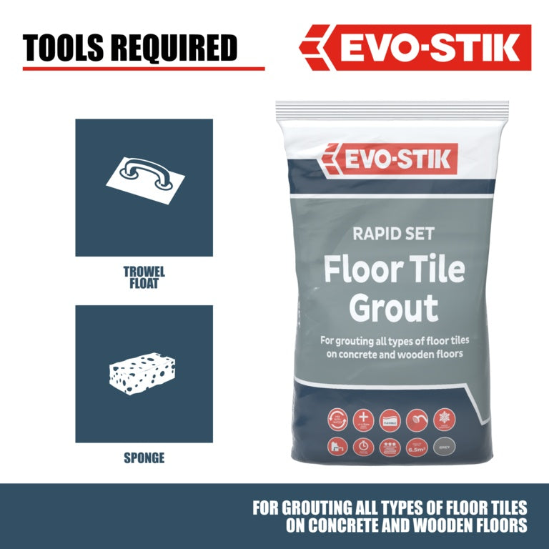 Evo-Stik Rapid Set Floor Tile Grout 5kg Grey
