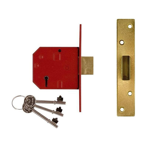 Union 2134E 5 Lever BS Mortice Deadlock Satin Brass Finish 67mm 2.5in Visi UNION - RockBottom Northampton