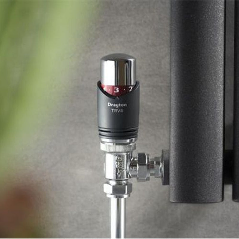 Drayton TRV4 15mm Angle Valve & LS Anthracite With Chrome Cap