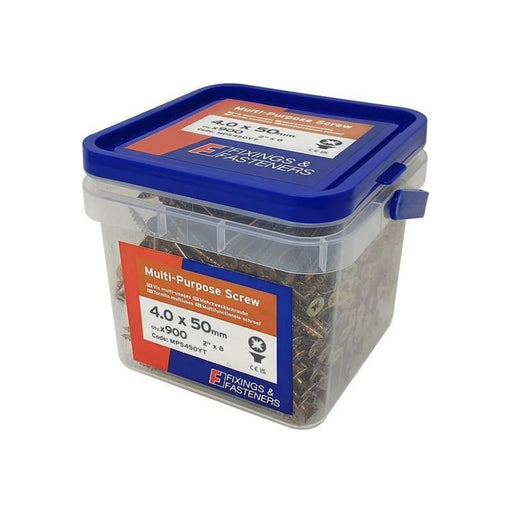 Forgefix Multi-Purpose Pozi Compatible Screw CSK ST ZYP 4.0 x 50mm Tub 900 ForgeFix - RockBottom Northampton