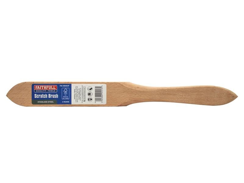 Faithfull Heavy-Duty Stainless Steel Scratch Brush, 3 Row Faithfull - RockBottom Northampton