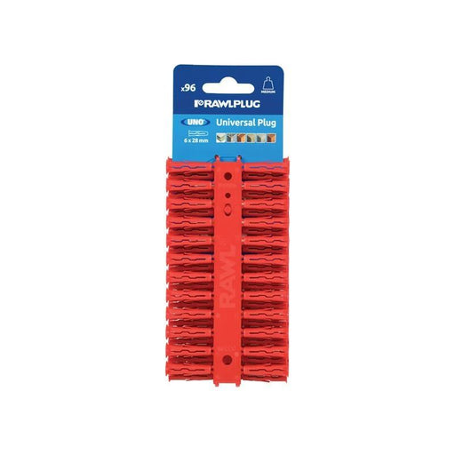 Rawlplug Red UNO® Plugs 6 x 28mm (Card 96) Rawlplug - RockBottom Nothampton