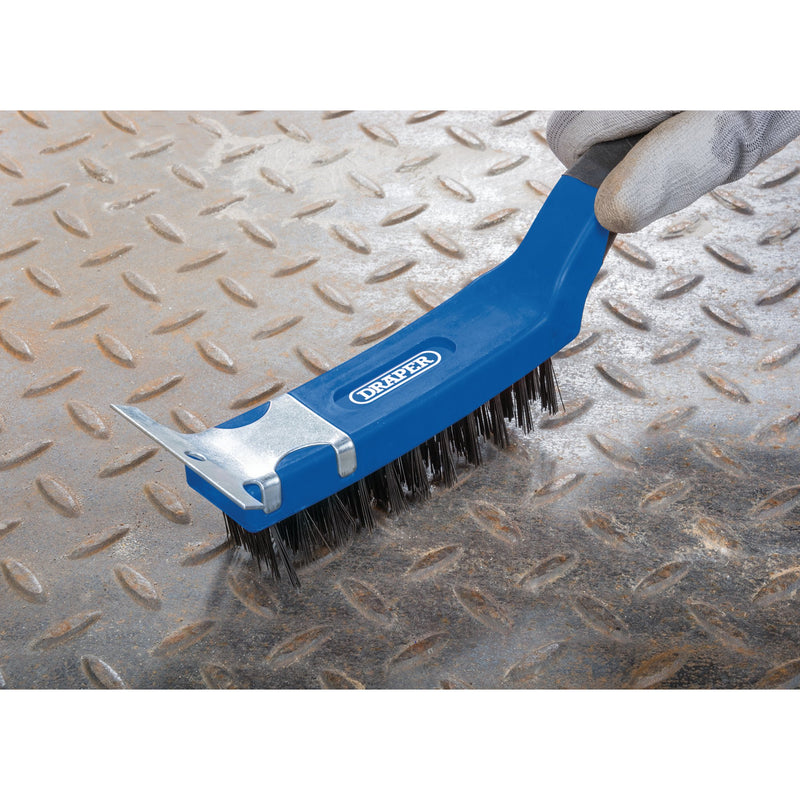 Draper 17182 4 Row Carbon Steel Wire Scratch Brush with Scraper, 285mm