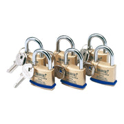 Draper 67659 Solid Brass Padlocks with Hardened Steel Shackle, 40mm (Pack of 6)