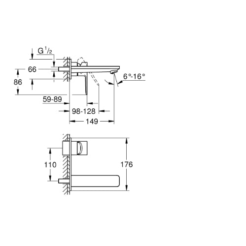Lineare 2H Wall Mounted Basin Mixer Trim - req 23571000 Chrome