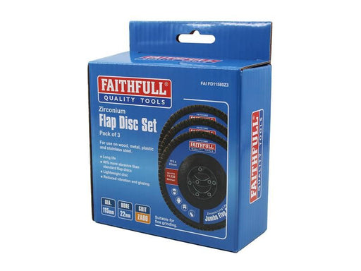 Faithfull Zirconia Abrasive Jumbo Flap Disc 115 x 22mm 80 Grit (3 Pack) Faithfull - RockBottom Northampton