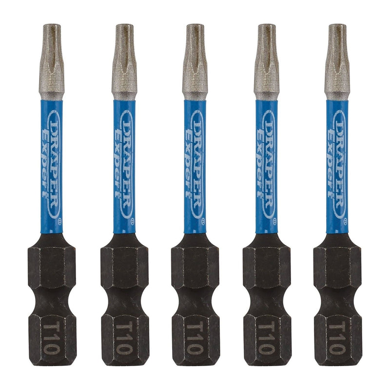 Draper 05649 Draper Expert TX-STAR® Impact Screwdriver Bits, T10 x 50mm, 1/4" Hex (Pack of 5)