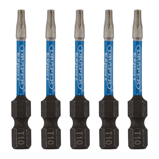 Draper 05649 Draper Expert TX-STAR® Impact Screwdriver Bits, T10 x 50mm, 1/4" Hex (Pack of 5)