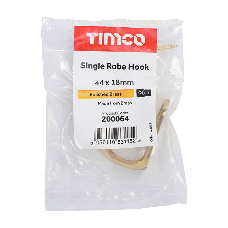 TIMCO Single Robe Hook Polished Brass