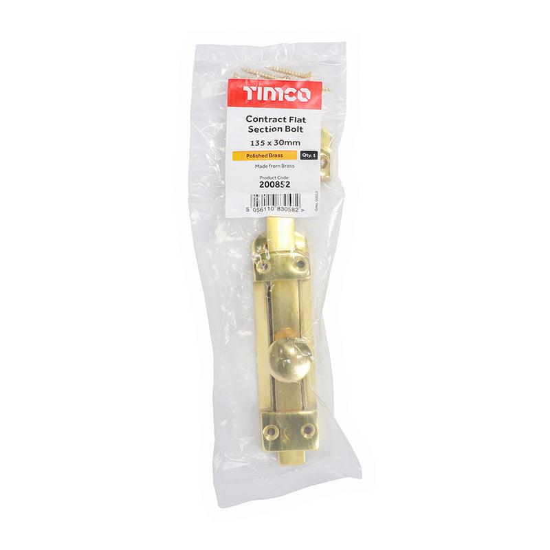 TIMCO Contract Flat Section Bolt Polished Brass