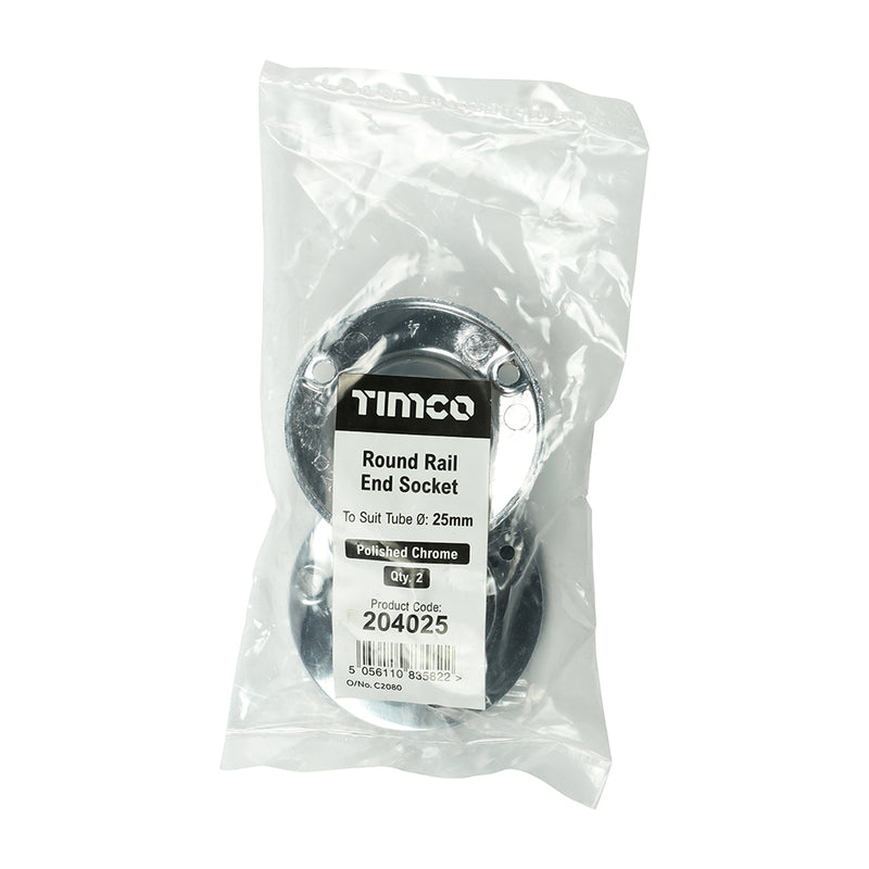 TIMCO Locking End Socket For Round Tube Polished Chrome - 25mm