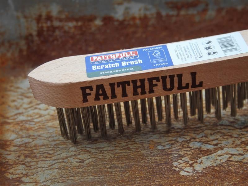 Faithfull Heavy-Duty Stainless Steel Scratch Brush, 3 Row Faithfull - RockBottom Northampton