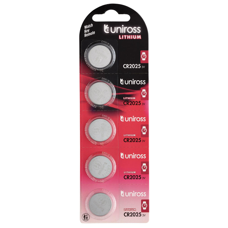 Draper 21599 Uniross Lithium Coin Cell CR2025 Batteries (Pack of 5)