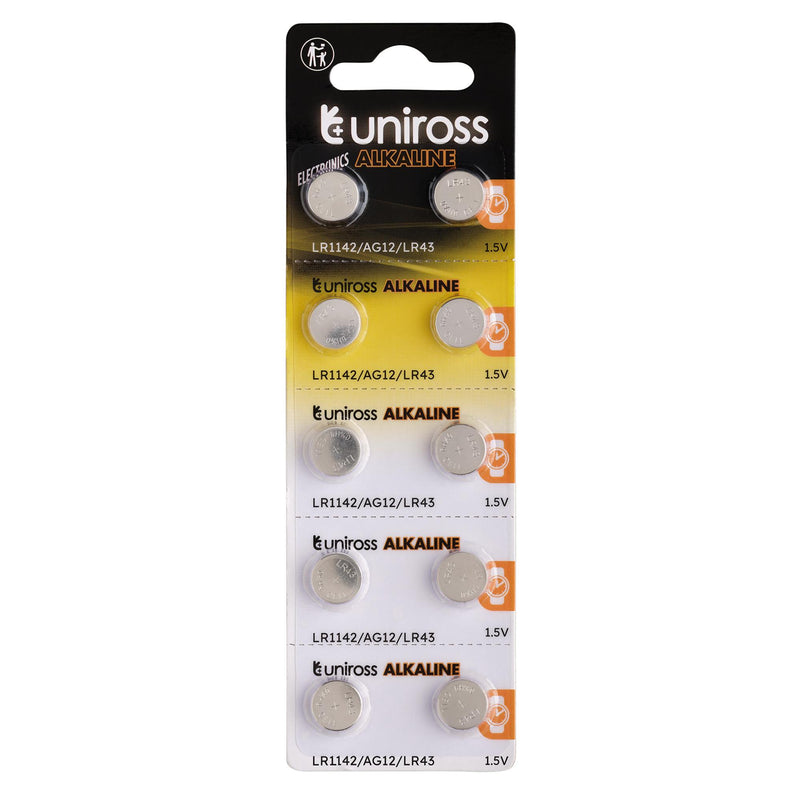 Draper 21697 Uniross Akaline Coin Cells LR44 AG13 Batteries (Pack of 10)