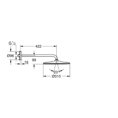 Rainshower 1 Spray with Head and Arm - (310mm hd) - 9.5lpm Phantom Black