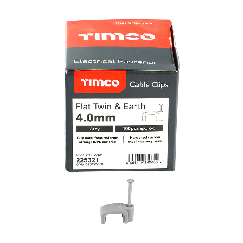 TIMCO Flat & Twin Cable Clips Grey - To fit 10.0mm