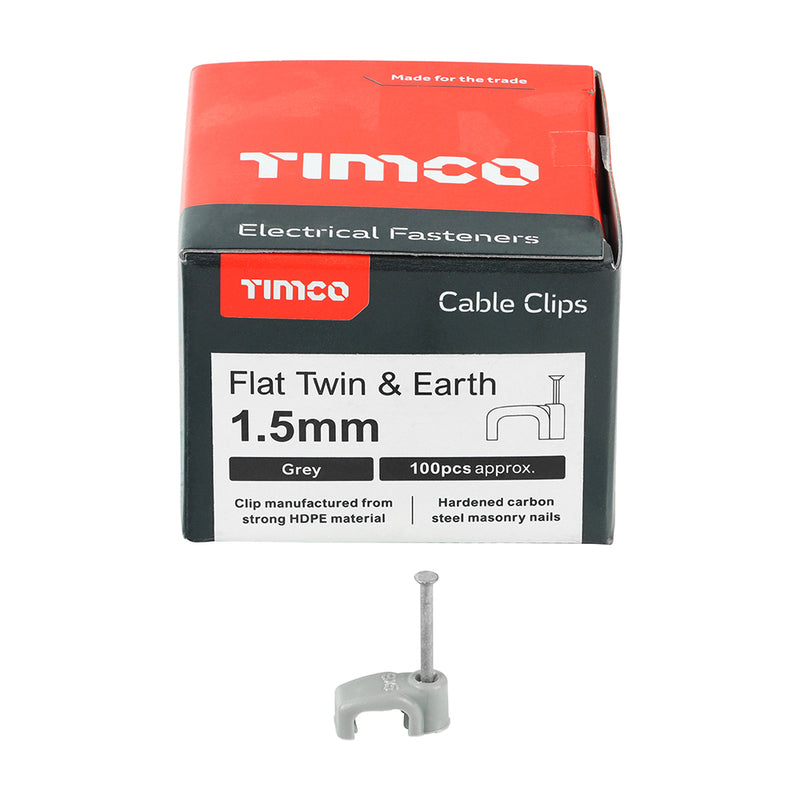 TIMCO Flat & Twin Cable Clips Grey - To fit 10.0mm