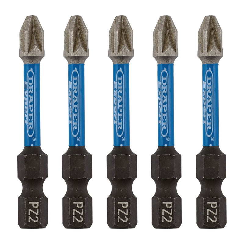 Draper 05647 Draper Expert PZ-Type Impact Screwdriver Bits, No.2 x 50mm, 1/4" Hex (Pack of 5)
