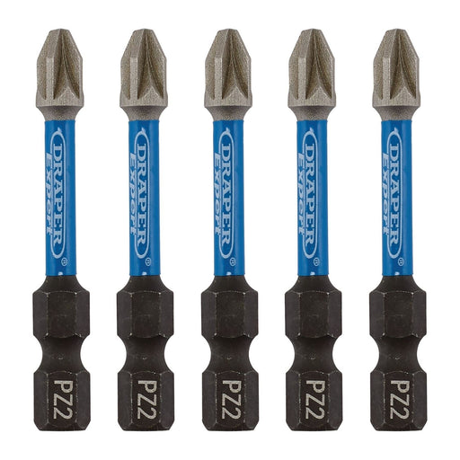Draper 05647 Draper Expert PZ-Type Impact Screwdriver Bits, No.2 x 50mm, 1/4" Hex (Pack of 5)