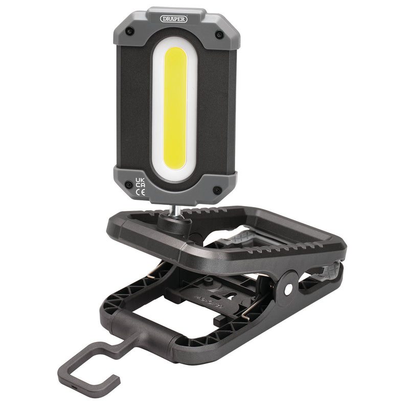 Draper 23942 COB LED Rechargeable Work Light and Power Bank with Clamp, 10W, 1000 Lumens, USB-C Cable Supplied