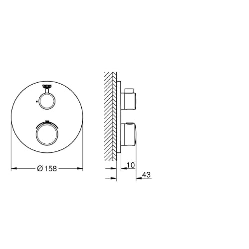 Grohtherm Thermostatic Trim 1 Outlet Round - req 35604 Chrome