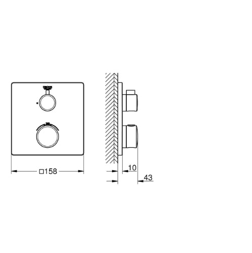 Grohtherm Thermostatic Trim 1 Outlet Square - req 35604 Chrome