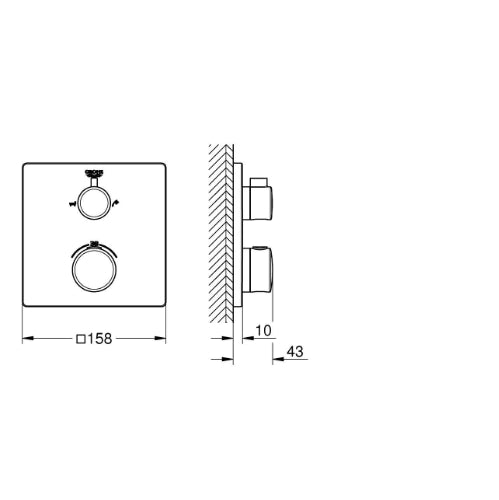 Grohtherm Thermostatic Trim 2 Outlet Bath Square - req 35604 Chrome