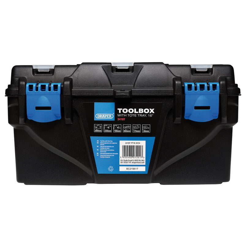 Draper 24197 Plastic Toolbox with Tote Tray, 16"