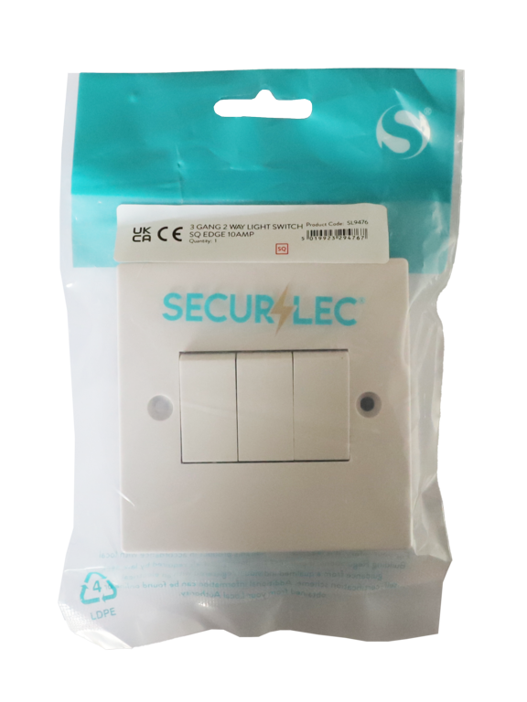 Securlec Square 3 Gang 2 Way Light Switch Square Edge