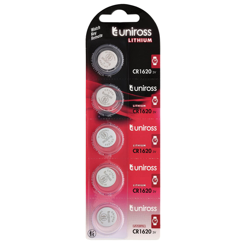 Draper 26163 Uniross Lithium Coin Cell CR1620 Batteries (Pack of 5)