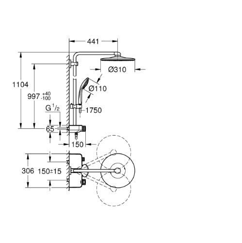 Euphoria SmartControl Shower System - 310mm Head Brushed Cool Sunrise
