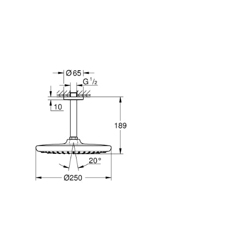 Tempesta Ceiling Mounted Head and Arm - 250mm head Chrome