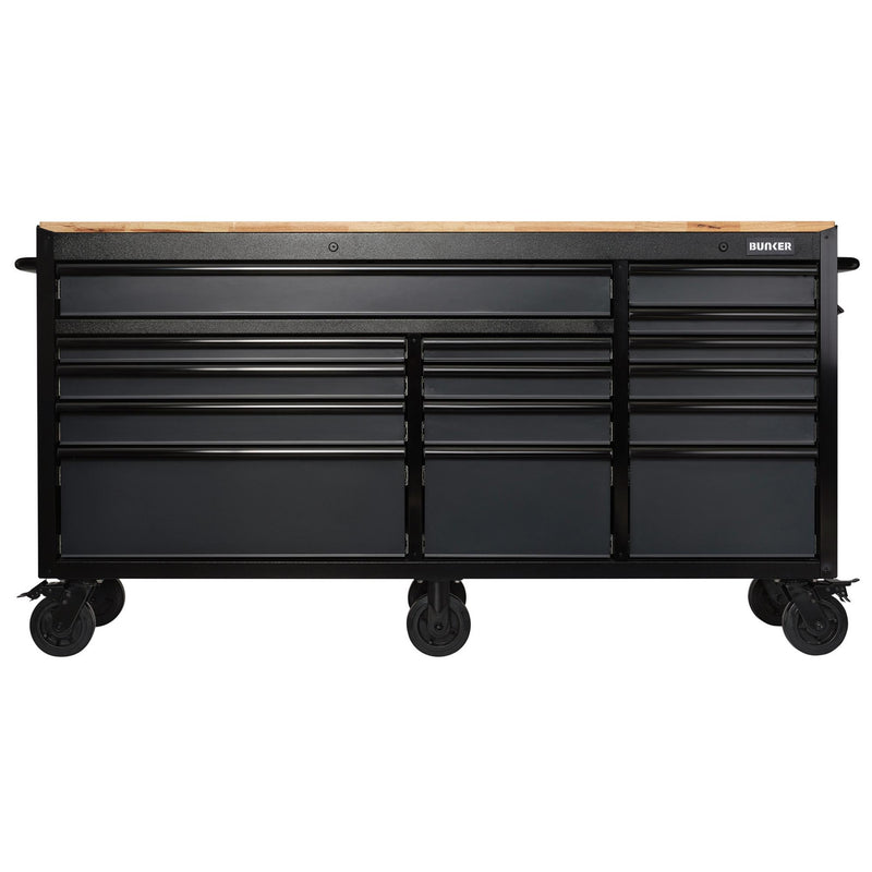 Draper 27242 BUNKER 15 Drawer Workbench Roller Tool Cabinet, 72", Grey