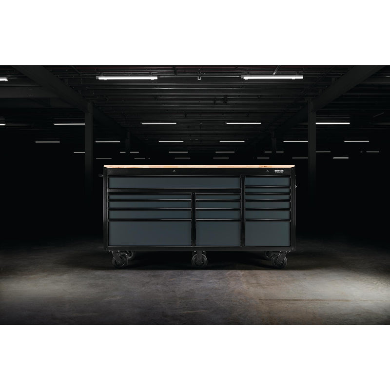 Draper 27242 BUNKER 15 Drawer Workbench Roller Tool Cabinet, 72", Grey
