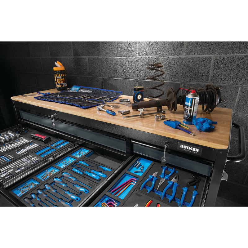 Draper 27242 BUNKER 15 Drawer Workbench Roller Tool Cabinet, 72", Grey