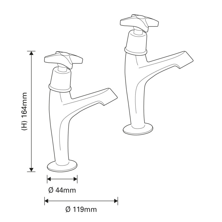 SupaPlumb Cross Head Sink Taps H: 164mm D: 119mm Diameter: 44mm