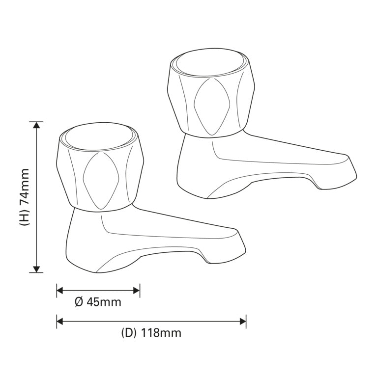 SupaPlumb Jura Bath Taps H: 74mm D:119mm Diameter: 51mm