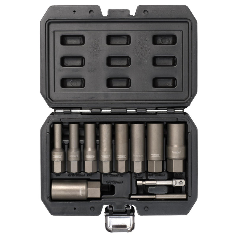 Draper 28197 Spiral Type Deep Bolt Extractor Set, 3/8" Sq. Dr. (11 Piece)