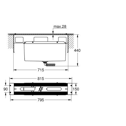 Concealed body for 4/5-h  deck mounted bath filler Chrome
